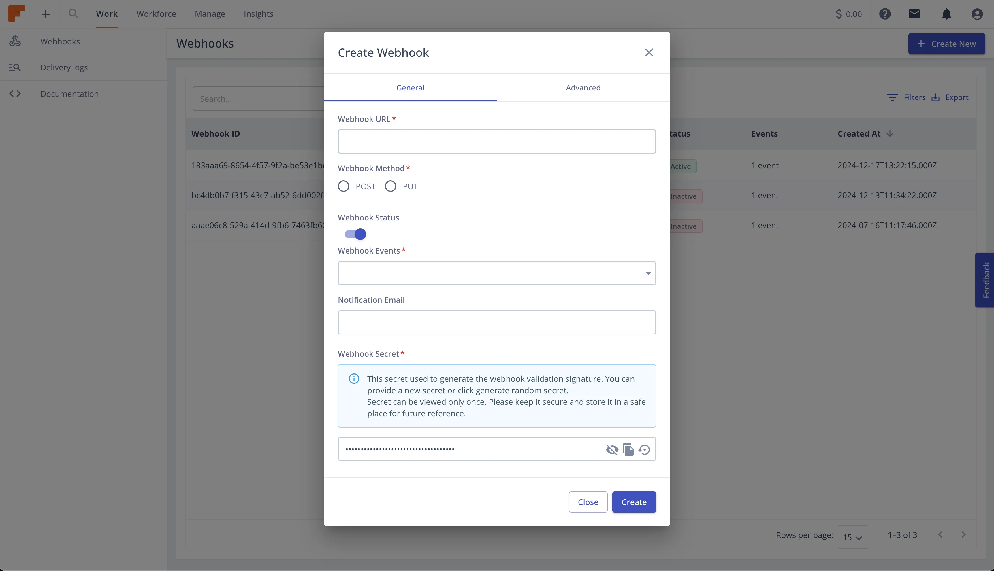 Webhook Creation Form