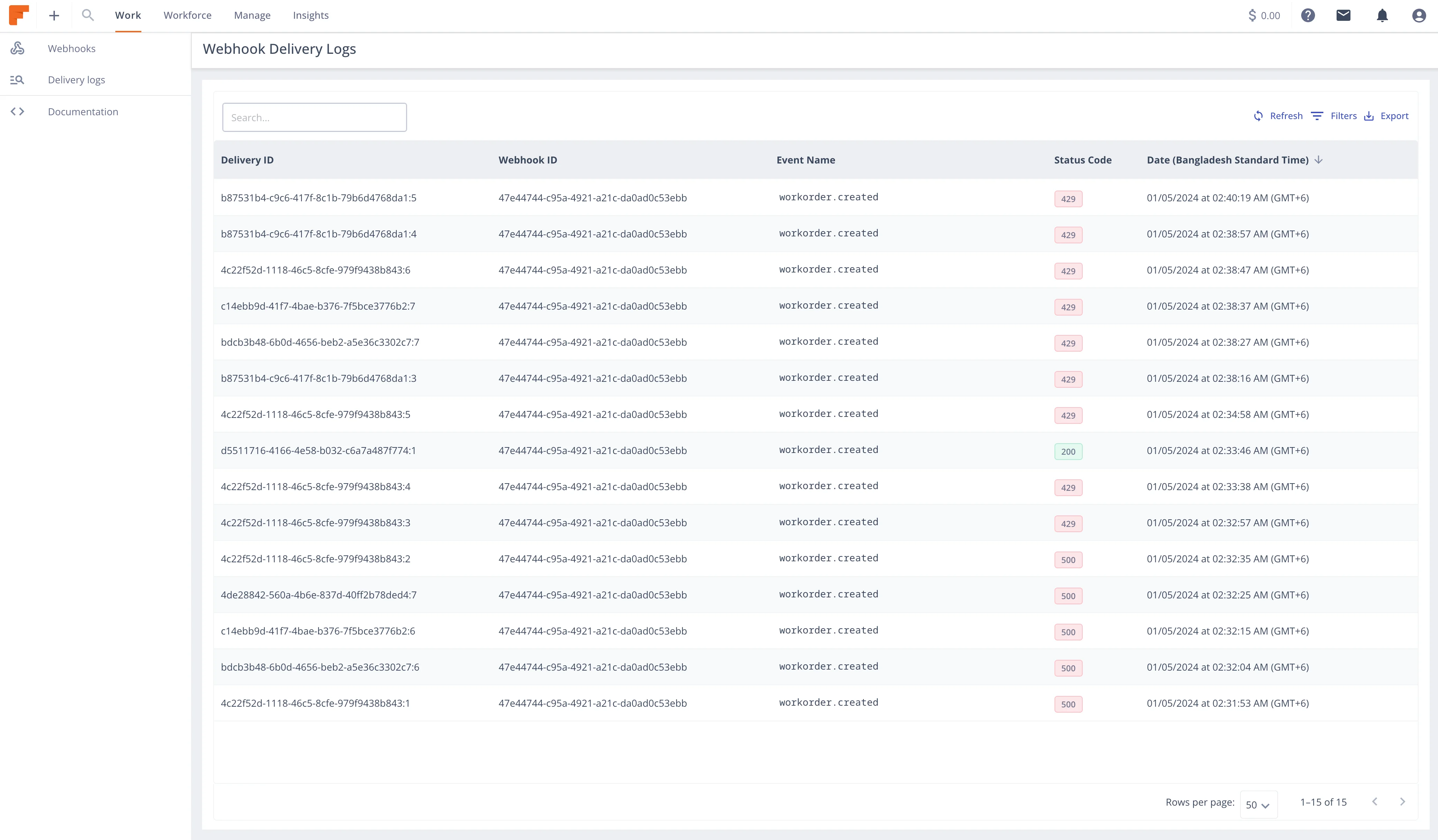 Delivery Logs Dashboard