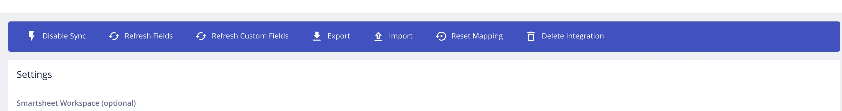 Field Nation toolbar showing Refresh Fields, Export, Import, Reset, and Delete actions