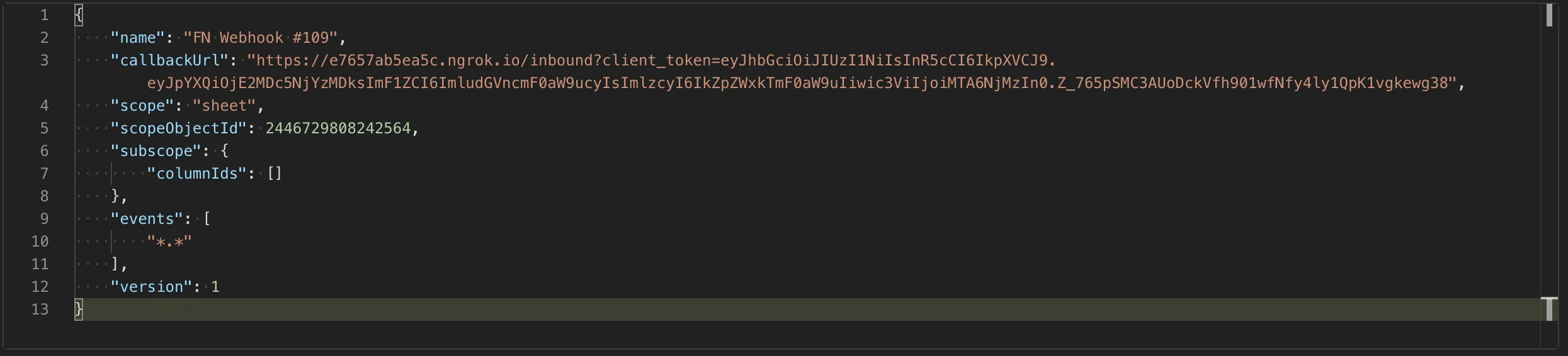 POST request to create webhook in Postman
